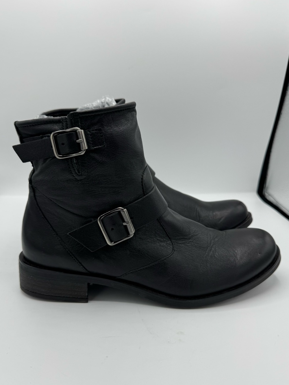 Paul‎ Green Wyatt Womens Black Leather Ankle Boots Moto Size US 8.5 UK 6 minimal